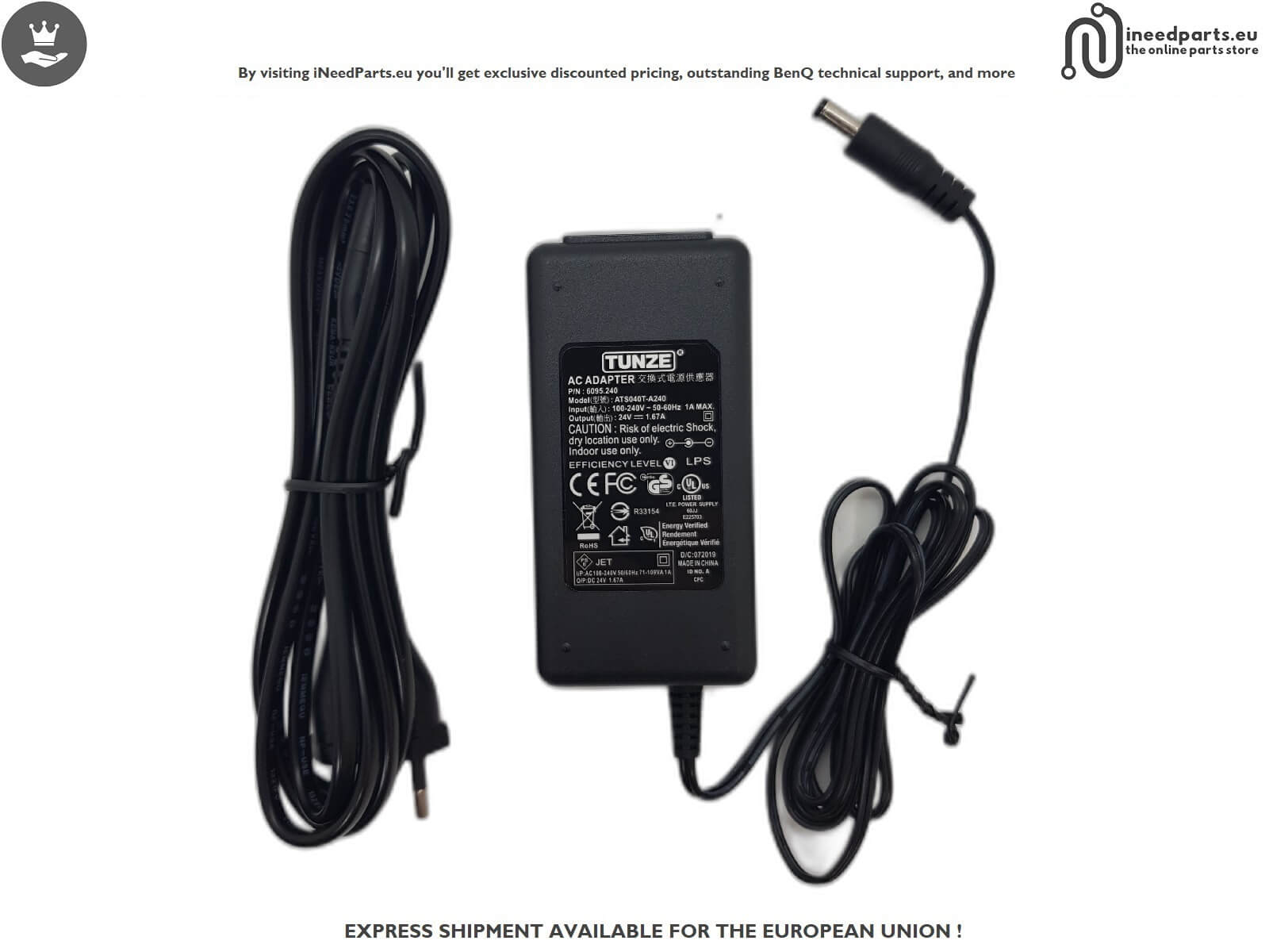 AC Adapter Model ATS040T-A240, INPUT 220-240V, OUTPUT, 24V=1.67A