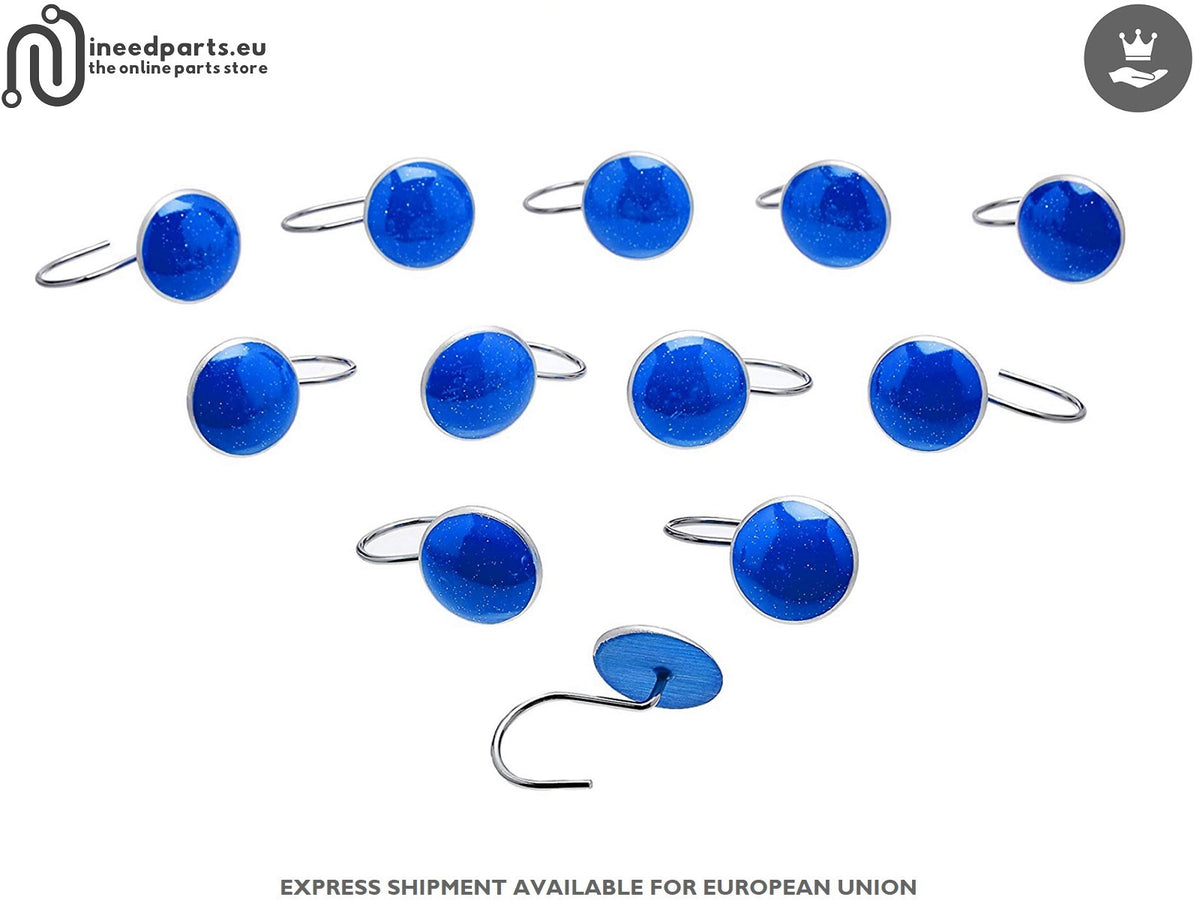 Shower Curtain Hooks Button Blue Design