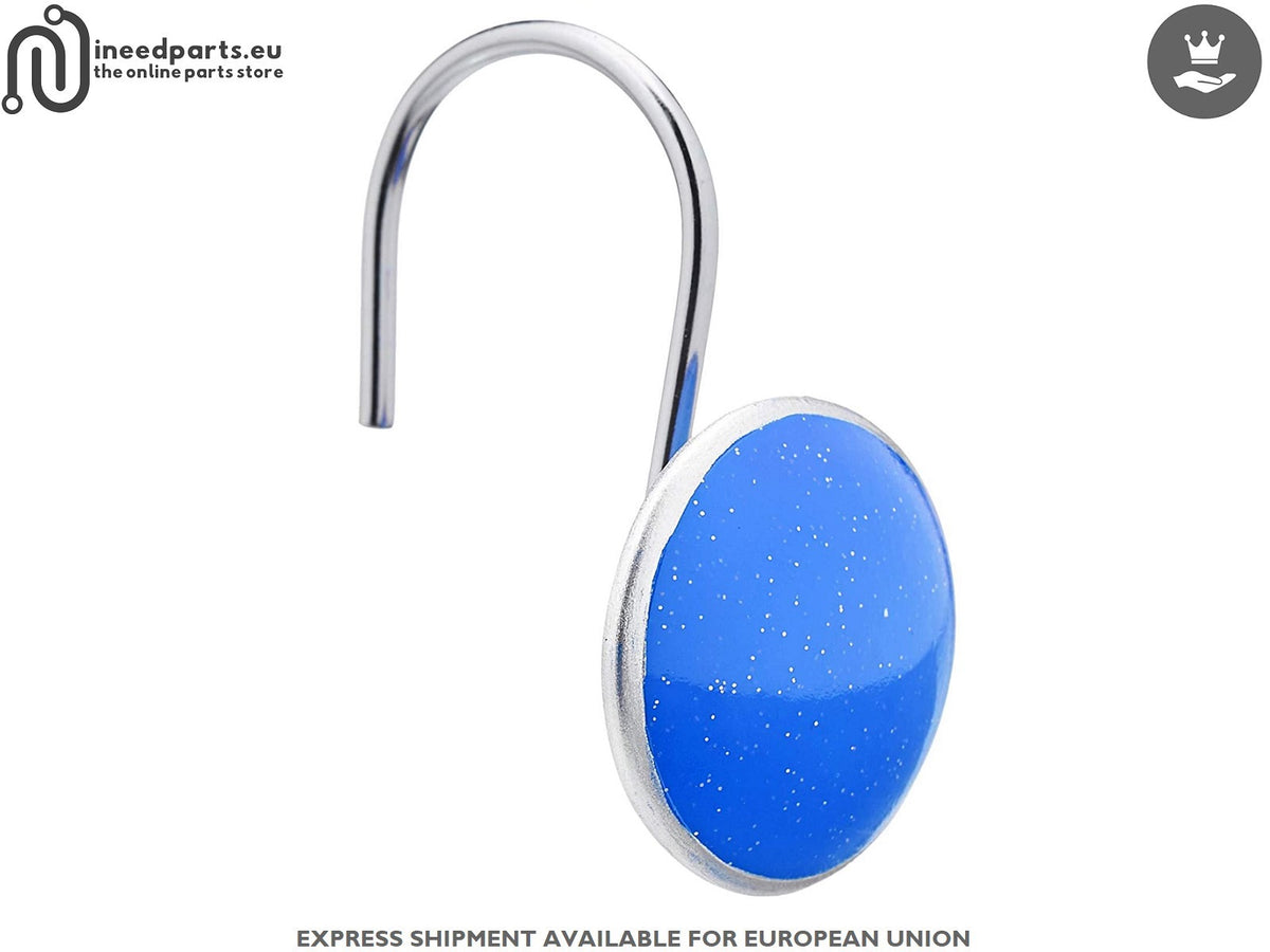 Shower Curtain Hooks Button Blue Design