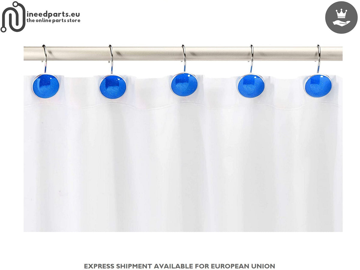 Shower Curtain Hooks Button Blue Design
